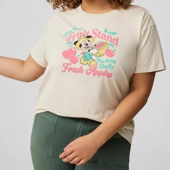 TORRID Women's Mickey Mouse Fruit Stand Tee in Desert Sandstone, 2X (18-20) - Picture 1 of 9